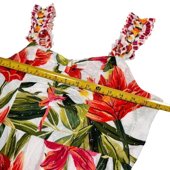 FARM RIO Cashew Floral Tiered Midi Dress Sz.M White Ruffle Garden Tropical - Picture 7 of 15